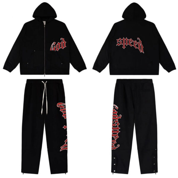 Godspeed OG Logo Black Sweatsuit Red Letter Print OKLU20261345