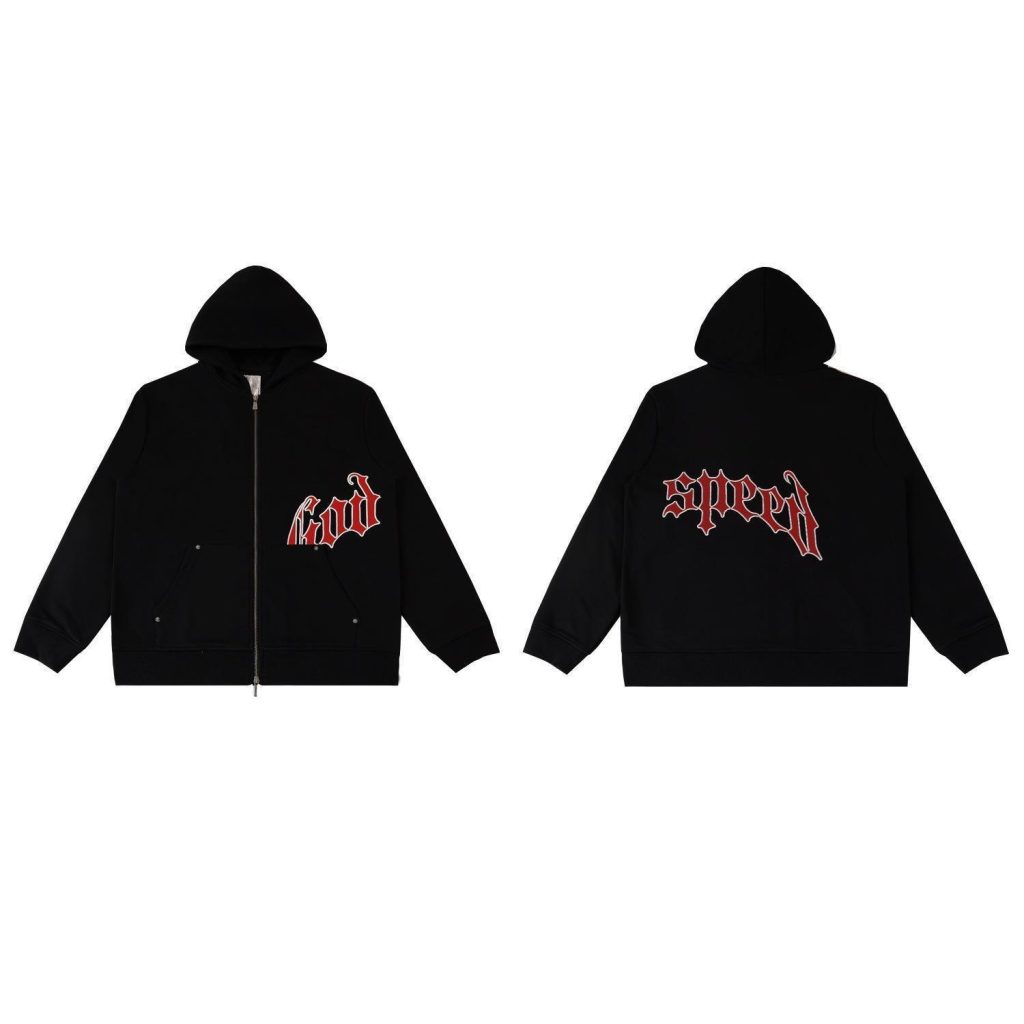 Godspeed OG Logo Black Sweatsuit Red Letter Print OKLU20261345