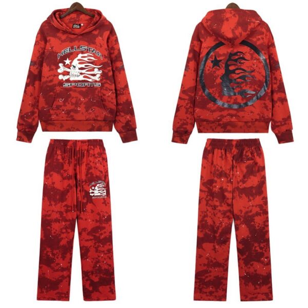 Hellstar Sports Tie-Dye Skull Hoodie & Sweatpants Set Red OKLU20261357