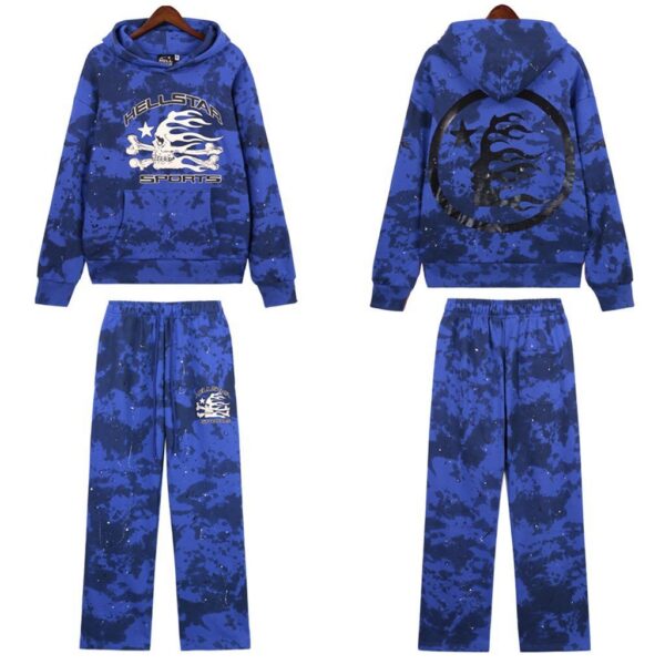 Hellstar Sports Tie-Dye Skull Hoodie & Sweatpants Set Blue OKLU20261358