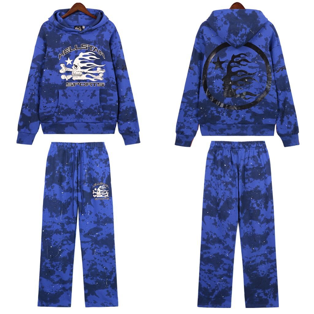 Hellstar Sports Tie-Dye Skull Hoodie & Sweatpants Set Blue OKLU20261358