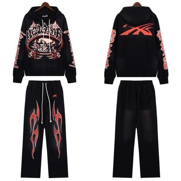 Hellstar Halloween Skeleton Airbrushed Hoodie & Sweatpants Set Black OKLU20261359