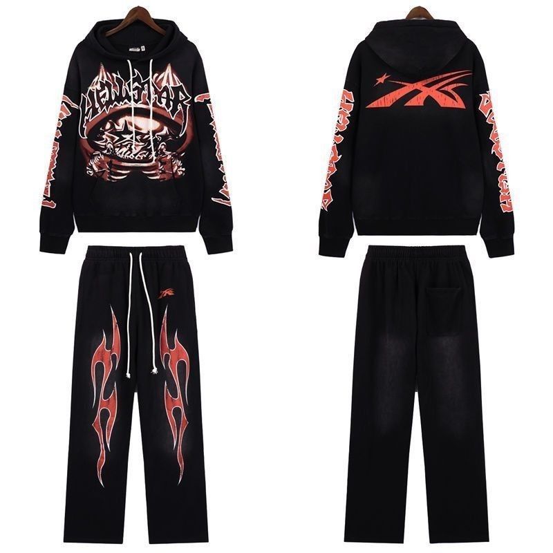 Hellstar Halloween Skeleton Airbrushed Hoodie & Sweatpants Set Black OKLU20261359