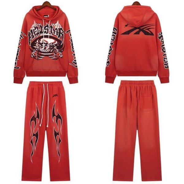 Hellstar Halloween Skeleton Airbrushed Hoodie & Sweatpants Set Red OKLU20261360