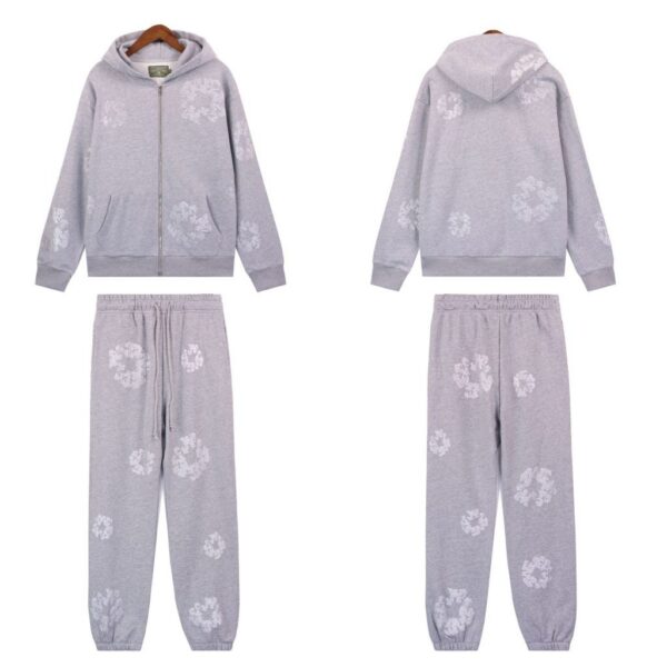 Denim Tears Cashmere Swarovski Cotton Wreath Zip Hoodie & Sweatpant Set Gray OKLU20261414