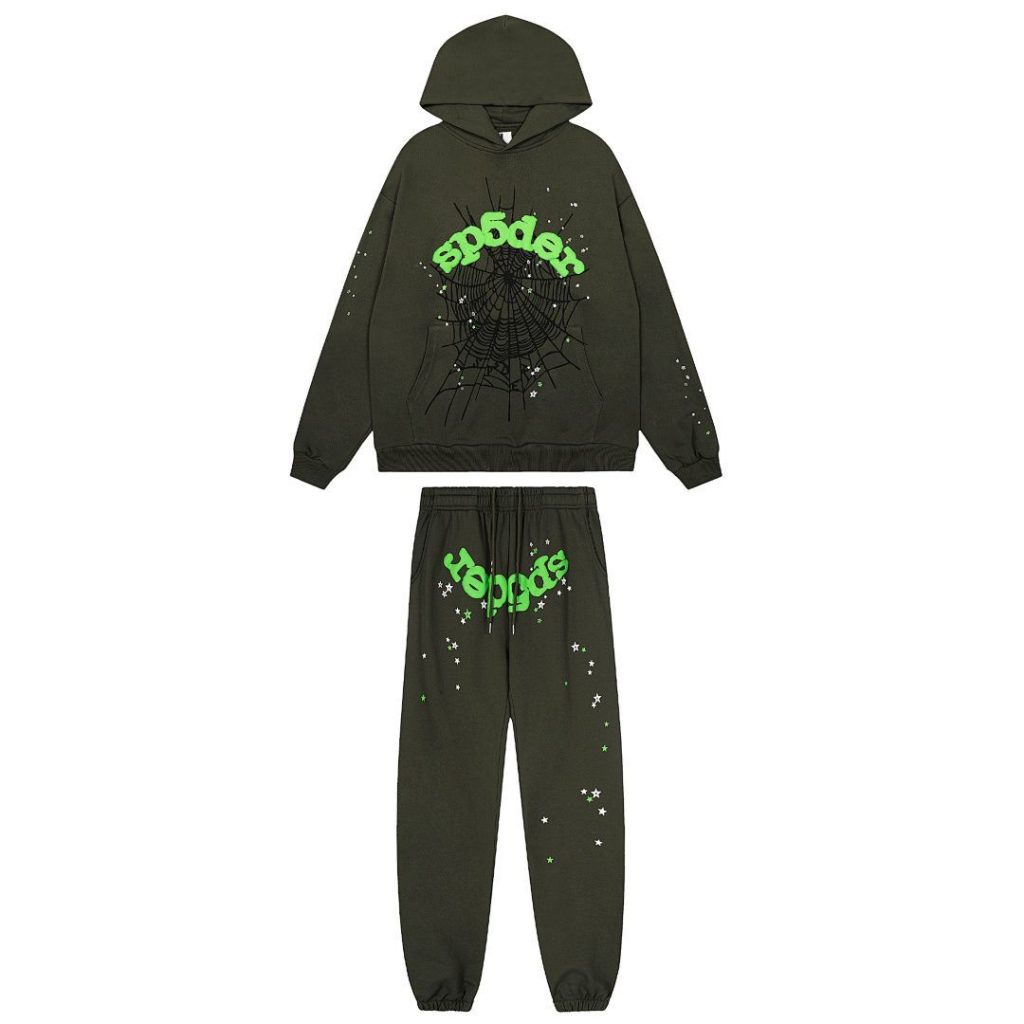 Sp5der Hoodie & Sweatpant Set Wait Web Slate Grey OKLU20261417