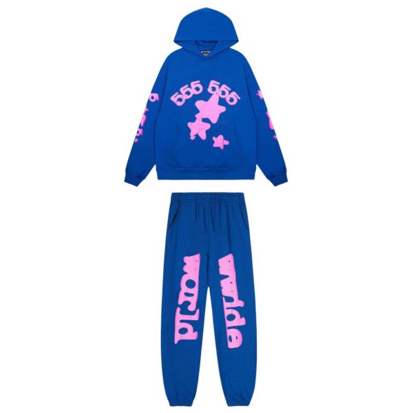 Sp5der Hoodie & Sweatpant Set Wordwide Star Beluga Blue OKLU20261418