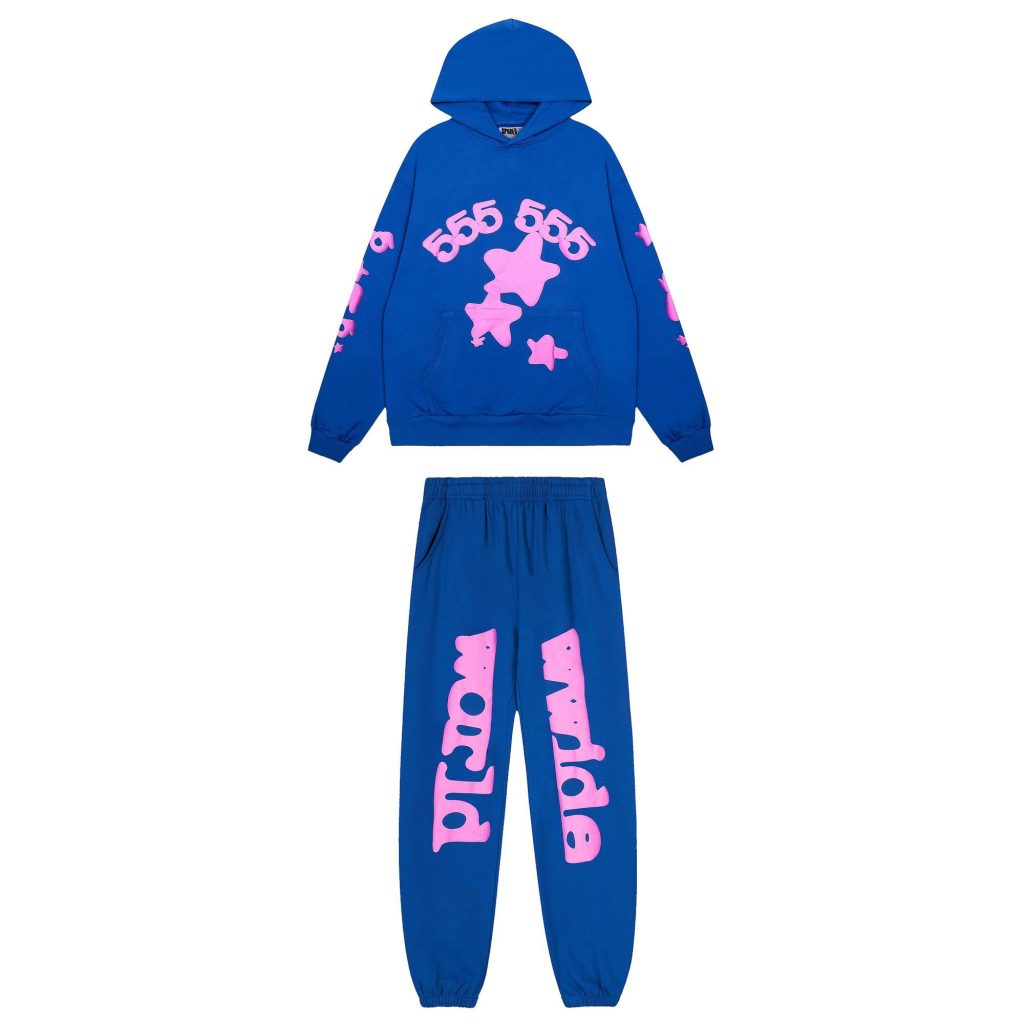 Sp5der Hoodie & Sweatpant Set Wordwide Star Beluga Blue OKLU20261418