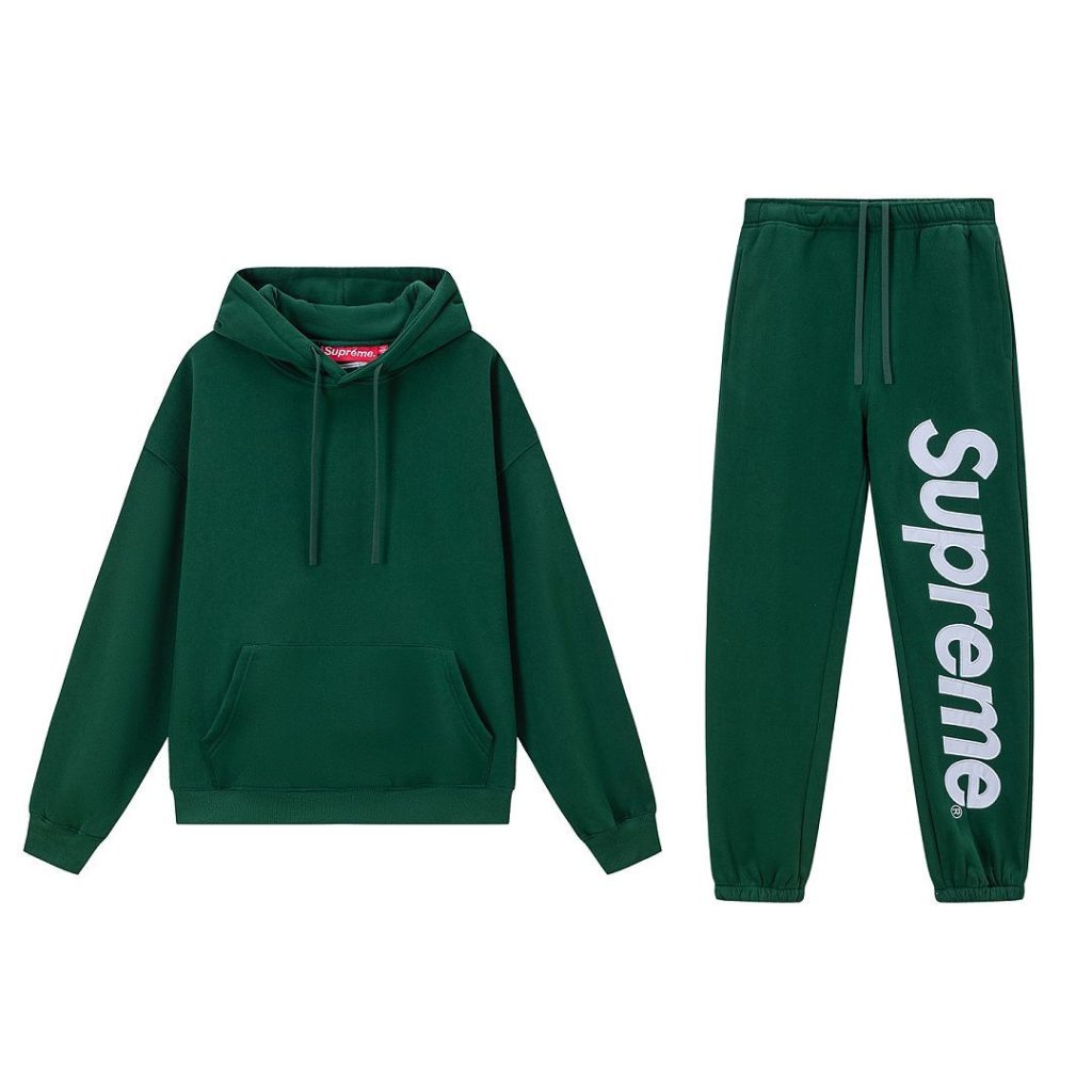 Supreme Satin Applique Hooded Sweatshirt & Sweatpant Set Green OKLU20261454