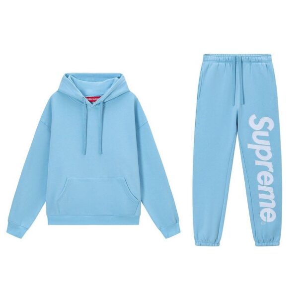 Supreme Satin Applique Hooded Sweatshirt & Sweatpant Set Blue OKLU20261455