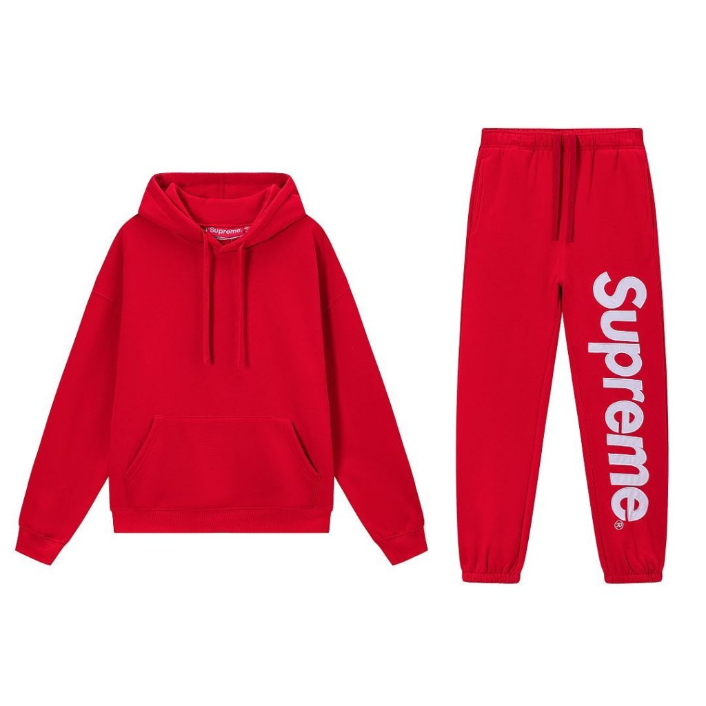 Supreme Satin Applique Hooded Sweatshirt & Sweatpant Set red OKLU20261456