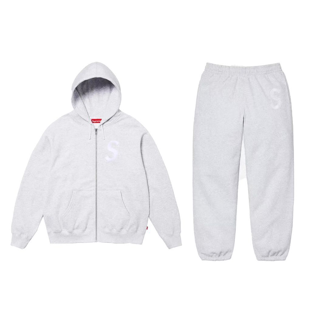 Supreme Zipper Hooded Sweatshirt and Pants Set Grey OKLU20261480
