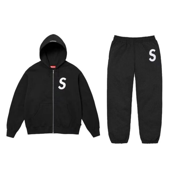 Supreme Zipper Hooded Sweatshirt and Pants Set Black OKLU20261481