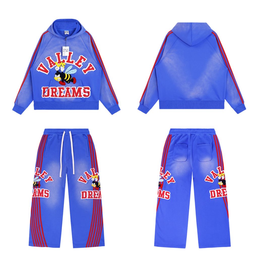 Vale Forever Valley Retro Casual Hoodie Set Blue OKLU20261507