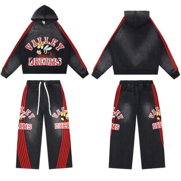 Vale Forever Valley Retro Casual Hoodie Set Black-red OKLU20261510