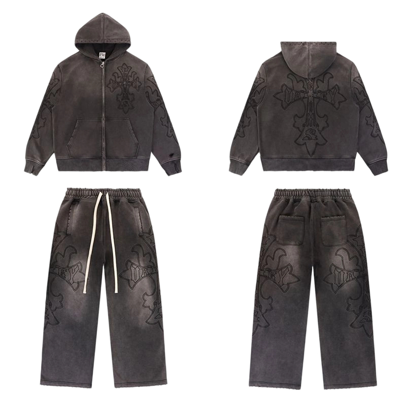 Vale Forever Valley Retro Casual Hoodie Black set OKLU20261517