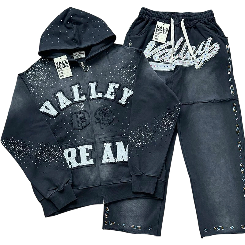 Vale Forever Valley Retro Casual Hoodie Set Black OKLU20261530