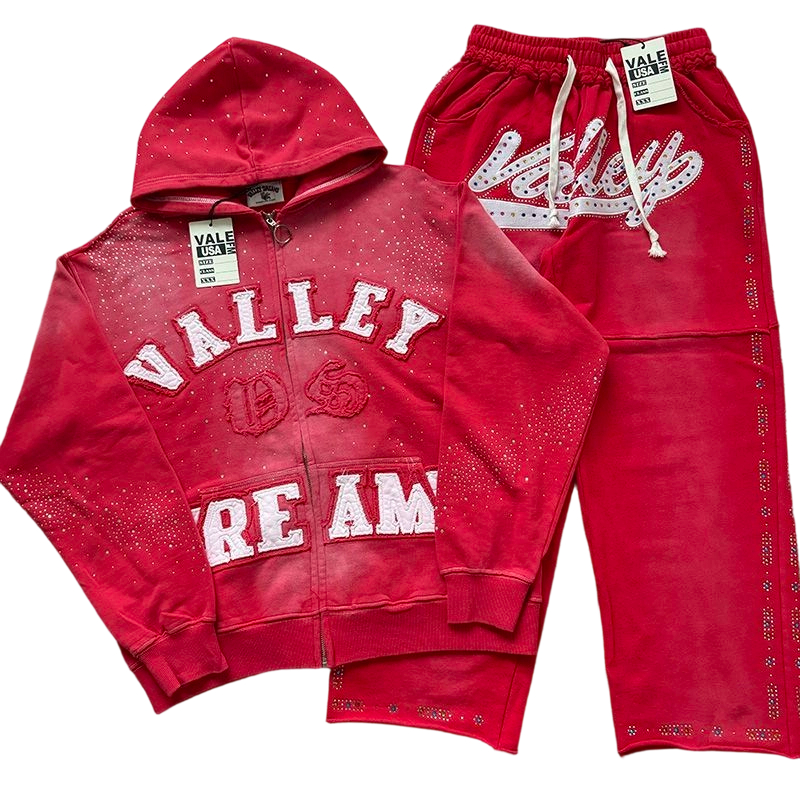 Vale Forever Valley Retro Casual Hoodie Set Red OKLU20261531