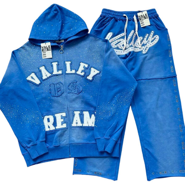 Vale Forever Valley Retro Casual Hoodie Set Blue OKLU20261532