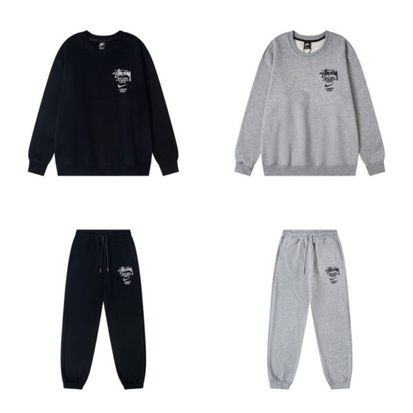 Stussy round neck hoodie&Sweatpants Set Black/Grey OKLU20261543