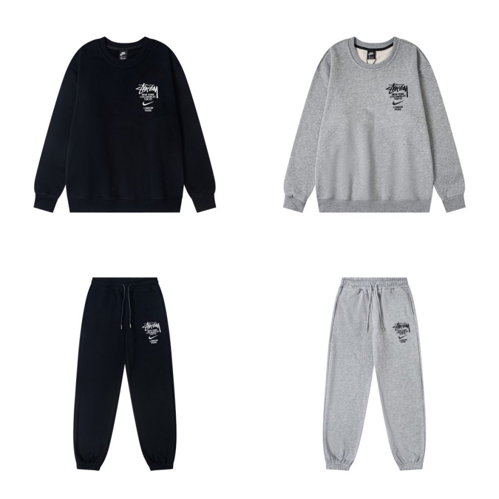 Stussy round neck hoodie&Sweatpants Set Black/Grey OKLU20261543