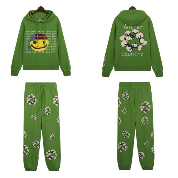Denim Tears Cartoon Printed Hoodie Set Green OKLU20261572