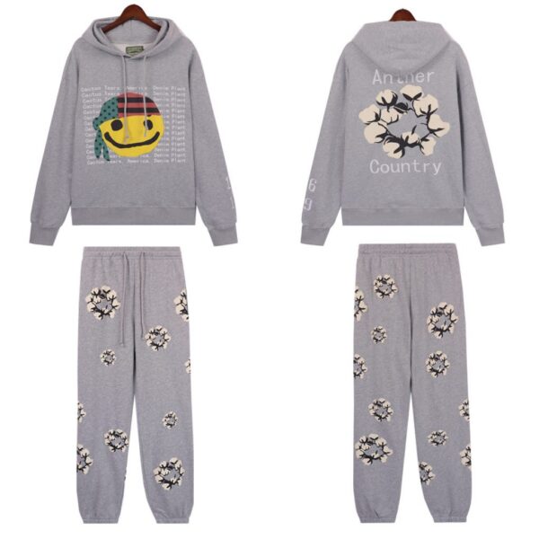 Denim Tears Cartoon Printed Hoodie Set Grey OKLU20261573