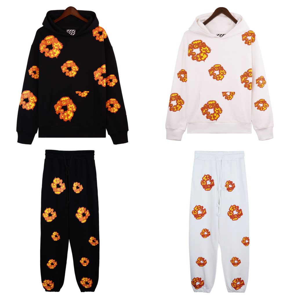 Denim Tears Flame Printed Hoodie Set Black/White OKLU20261575