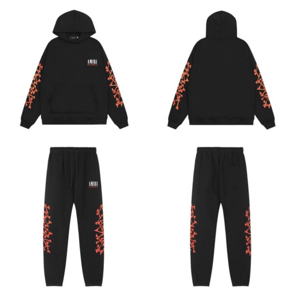 Amiri Bone Letter Printed Hoodie&Sweatpant Set Black OKLU20261578