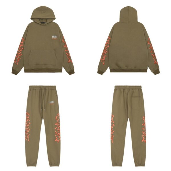 Amiri Bone Letter Printed Hoodie&Sweatpant Set Brown OKLU20261579