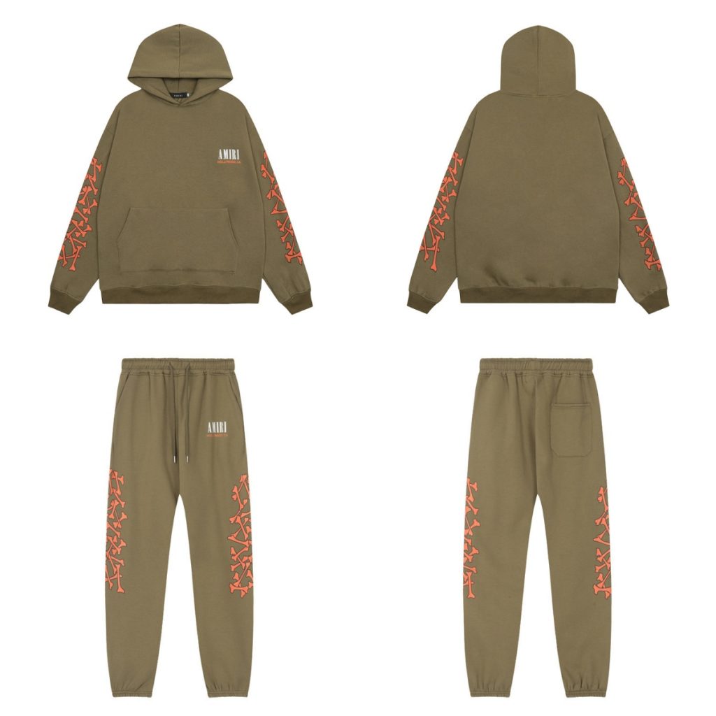 Amiri Bone Letter Printed Hoodie&Sweatpant Set Brown OKLU20261579