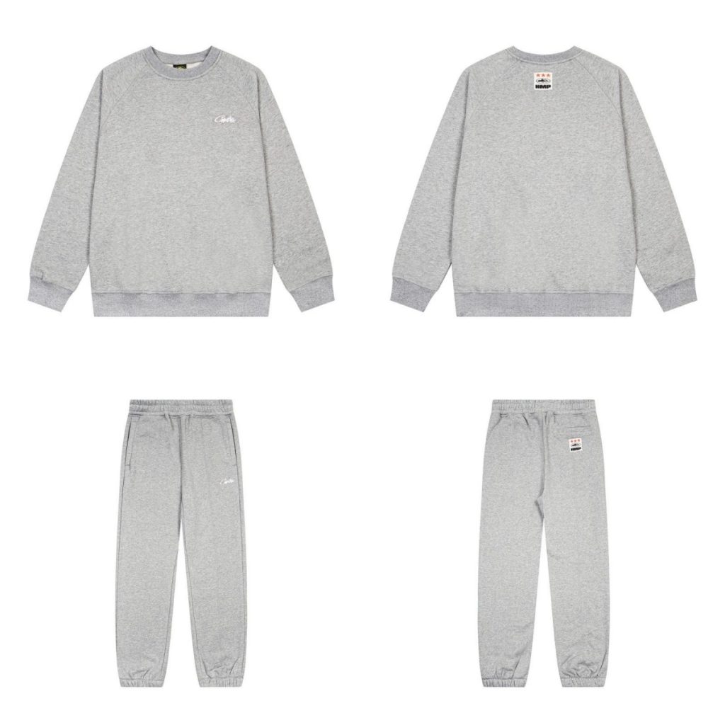 Corteiz Simple Embroidered Round Neck Hoodie Grey Set OKLU20261585