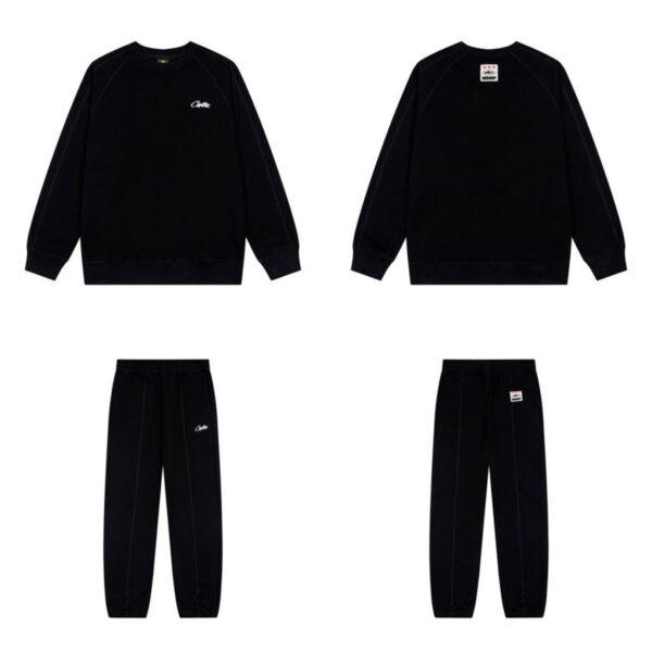 Corteiz Minimally Embroidered Round Neck Hoodie Black Set OKLU20261586