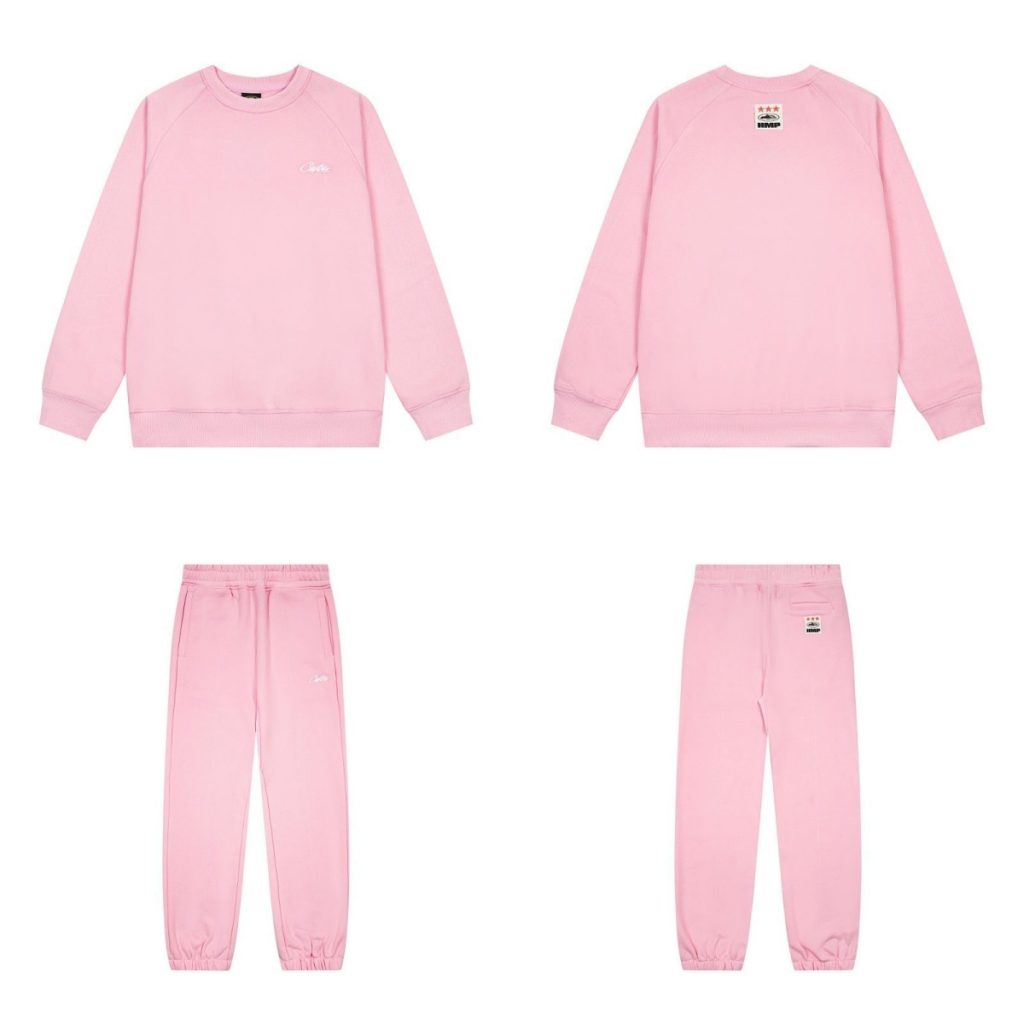 Corteiz Minimally Embroidered Round Neck Hoodie Pink Set OKLU20261587