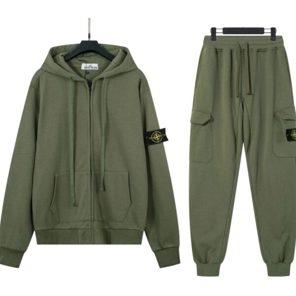 Stone Island Zipper Hoodie Set Army Green OKLU20261596