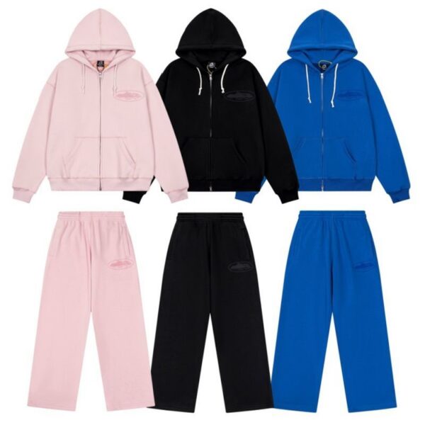 Corteiz loose hooded zipper sweatshirt black/blue/pink set OKLU20261600