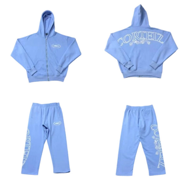 Corteiz letter wreath hooded sweatshirt set blue OKLU20261606