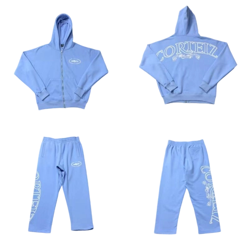 Corteiz letter wreath hooded sweatshirt set blue OKLU20261606