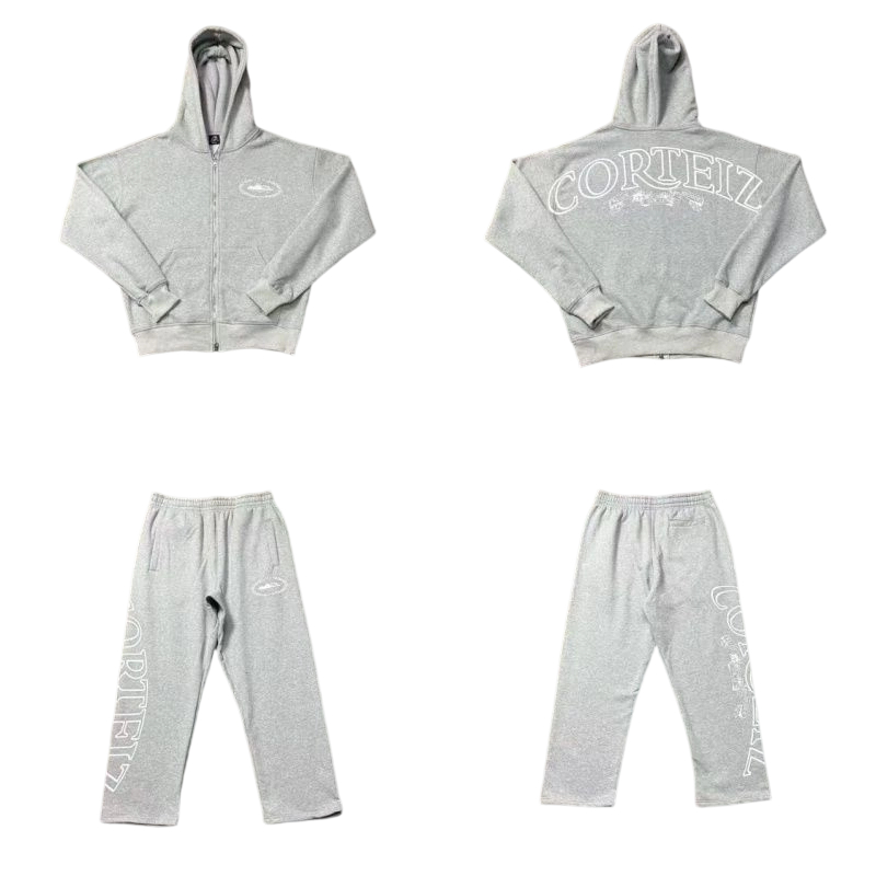 Corteiz letter wreath hooded sweatshirt set Grey OKLU20261607