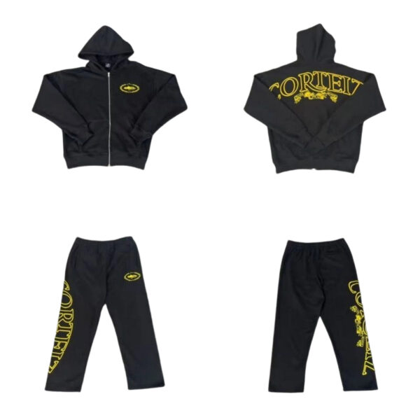Corteiz letter wreath hooded sweatshirt set Black-yellow OKLU20261608