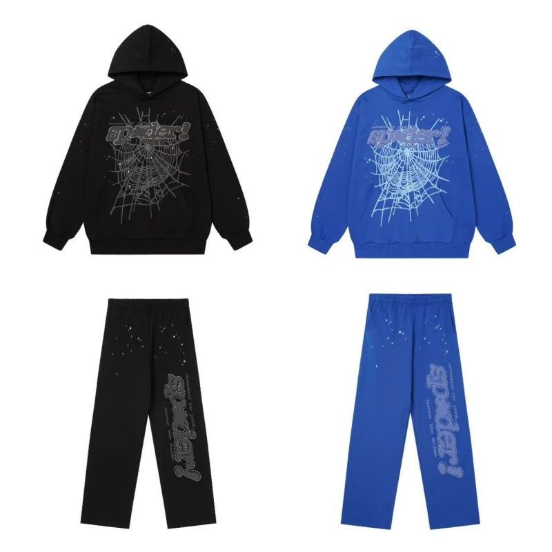 Sp5der Punk V2 Hoodie & Sweatpant Set Black/Blue OKLU20261658