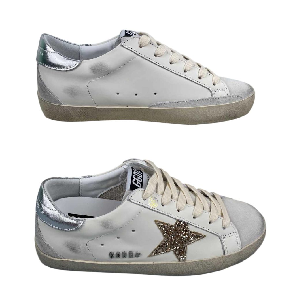 Golden Goose Super Star Black‑Gold Glitter Star Metallic Silver Heel OKLU2026167