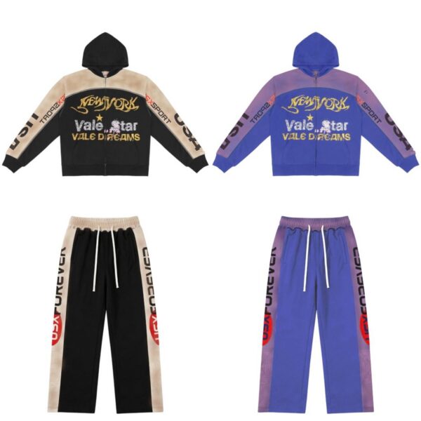 Vale Forever Valley vintage hoodie set in Beige Black/blue purple OKLU20261696