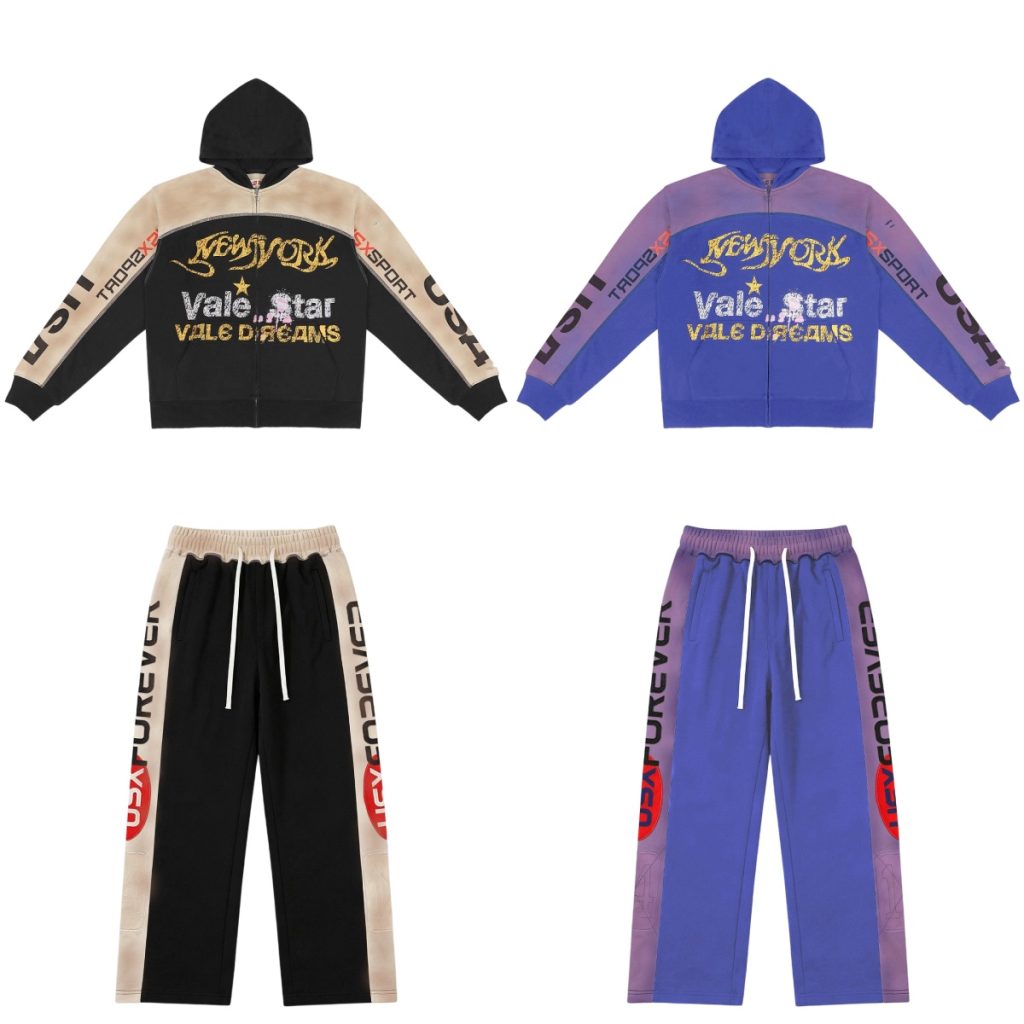 Vale Forever Valley vintage hoodie set in Beige Black/blue purple OKLU20261696