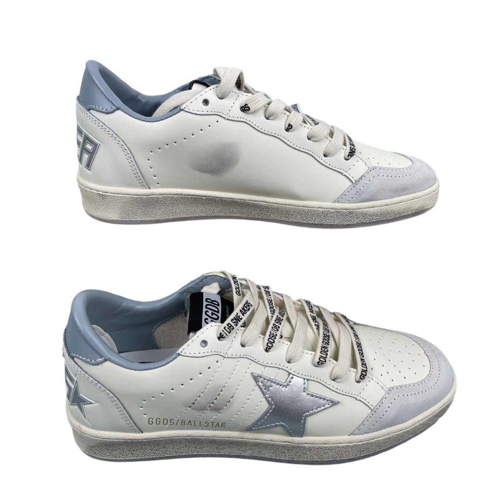 Golden Goose Ball‑Star Metallic Silver Star Dusty Blue Heel OKLU2026170