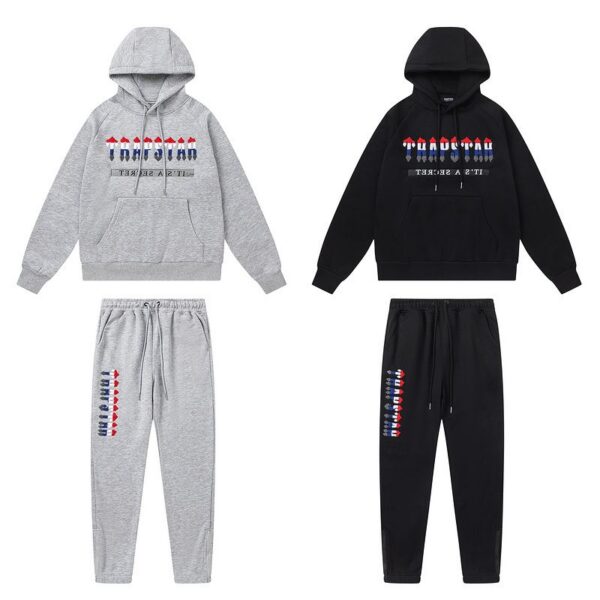 Trapstar letter gradient Hoodie casual set black/gray OKLU20261721
