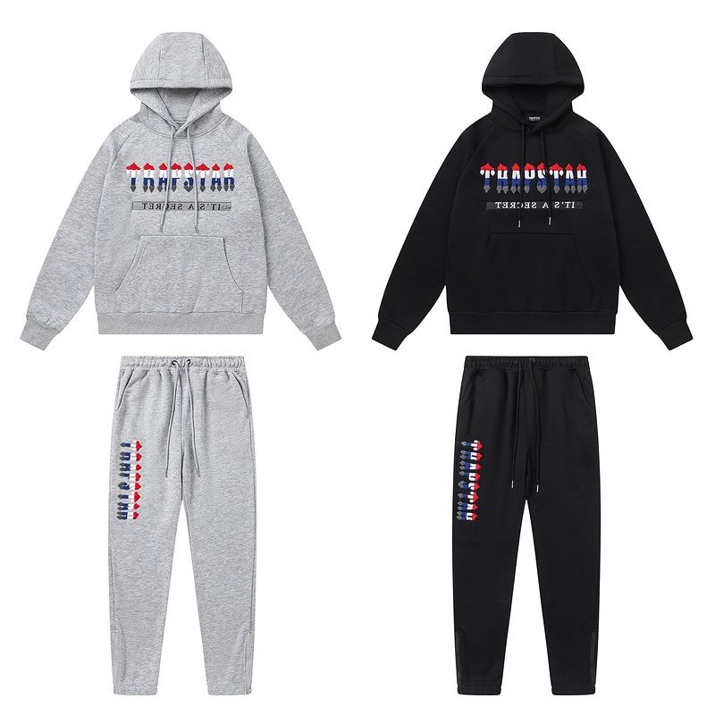 Trapstar letter gradient Hoodie casual set black/gray OKLU20261721