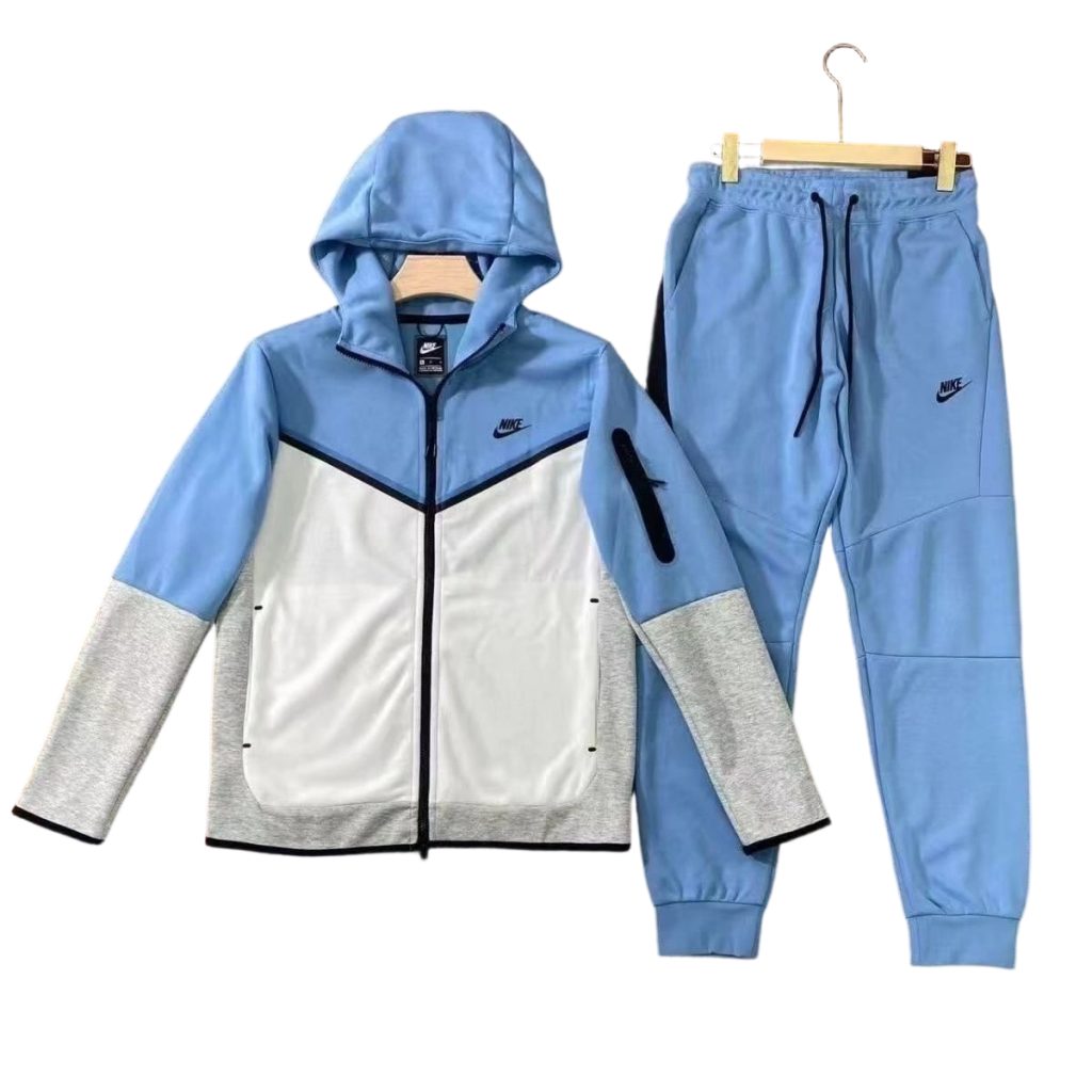 Nike Sportswear Tech Fleece Full Zip Hoodie&Joggers Set White and Blue OKLU20261743