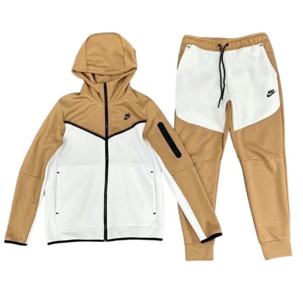 Nike Sportswear Tech Fleece Full Zip Hoodie&Joggers Set White Collar Deep Khaki OKLU20261745