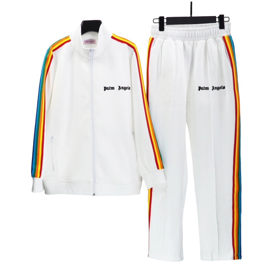 Palm Angels Zip Up Classic Track Jacket&Pants Set Rainbow White OKLU20261764